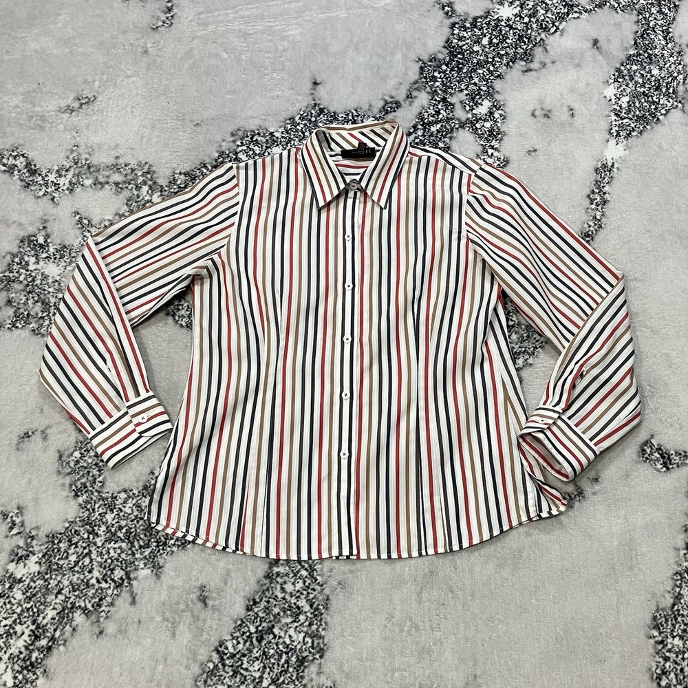 Foxcroft Wrinkle Free Fitted Button Front Shirt Striped Petite‎ 8P Career